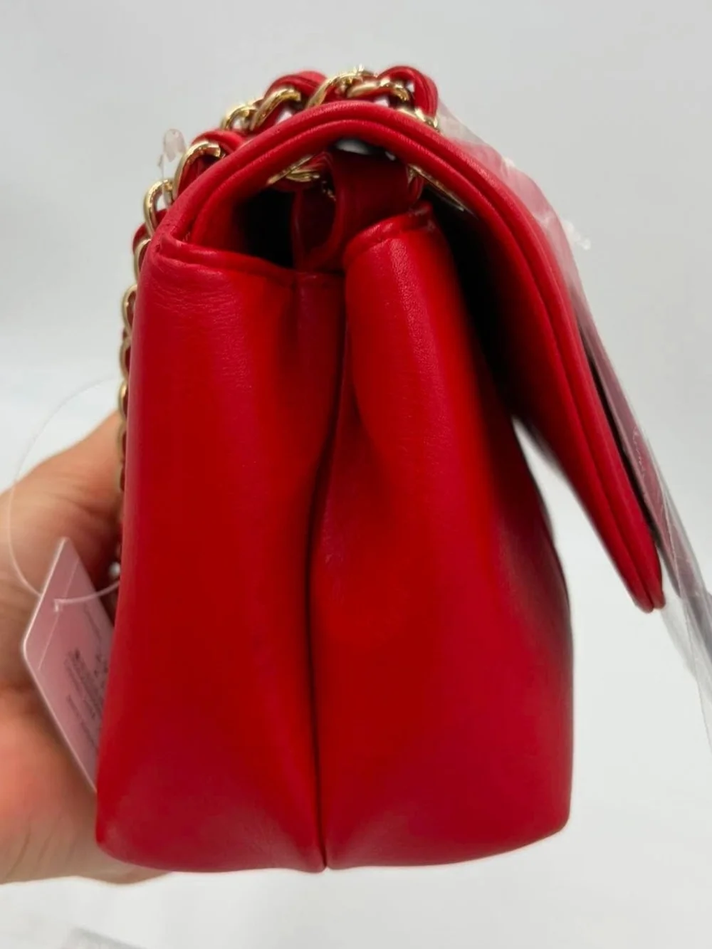 Chanel Red Quilted Lambskin Shoulder Bag with Gold Chain